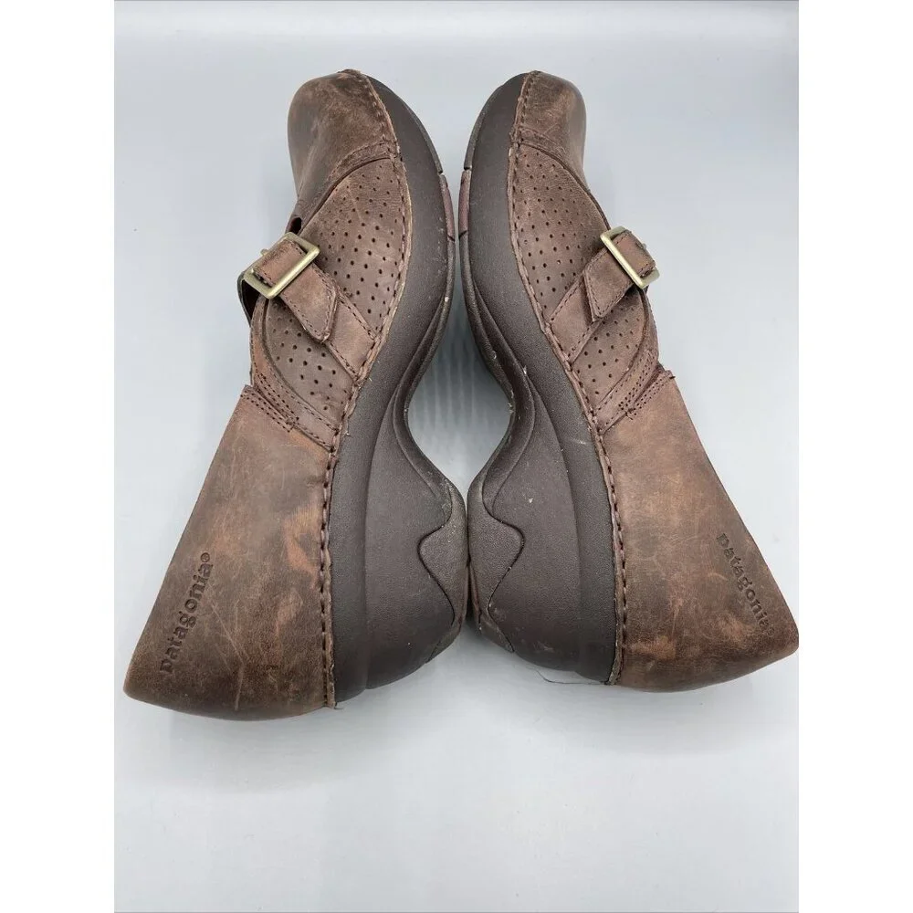 Patagonia Brown Leather Cattail Clog Mary‎ Jane Shoes Womens 9 Casual Neutral
